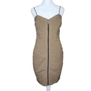 Tracy Reese Olive Green Zip Front Sleeveless Mini Dress 10 Y2K Bandage Bodycon
